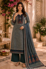 Green Printed Cotton Suit Set with Statement Dupatta