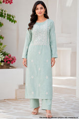 Sea Green Cotton Embroidered Unstitched Suit Set