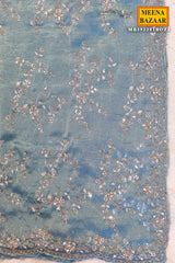 Firozi Tissue Sequined Jal Saree