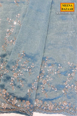 Firozi Tissue Sequined Jal Saree