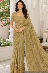 Mehandi Tissue Sequined Jal Saree
