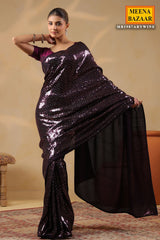 Wine Georgette Embroidered Saree Elegant Party & Festive Wear