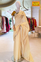 Mustard Cotton Saree with Intricate Mirror Work for Festive & Ethnic Wear