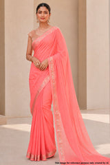 Peach Cotton Saree with Elegant Mirror Work for Women - Festive & Ethnic Wear