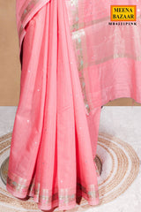 Pink Cotton Saree with Mirror Work
