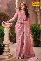 Pink Shimmer Saree Elegant Party & Festive Wear