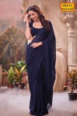 Navy Blue Georgette Embroidered Saree Elegant Party & Festive Wear