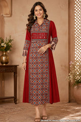 Maroon Cotton Kurti with Neck Embroidery