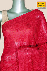 Red Embroidered Georgette Saree Elegant Party & Festive Wear