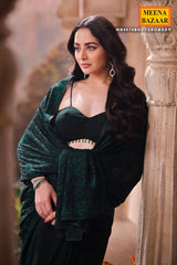Bottle Green Embroidered Georgette Saree Designer Party Wear Saree