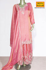 Pink Shimmer Embroidered Straight Suit for Women