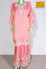 Pink Shimmer Embroidered Straight Suit for Women