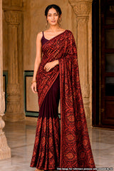Wine Resham Jaal Georgette Saree