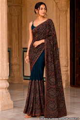 Blue Resham Jaal Georgette Saree