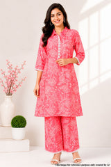 Elegant Pink Cotton Kurti with Graceful Printed Design