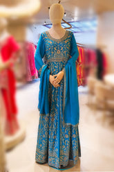 Firozi Neck Embroidered Floor Length Suit With Skirt
