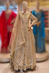 Tussar Neck Embroidered Floor Length Suit With Skirt