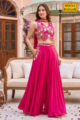 Rani Pink Embroidered Indo-Western Palazzo Set