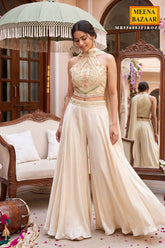 Cream Embroidered Indo-Western Palazzo Set