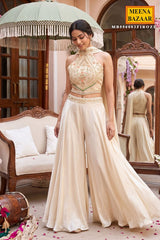 Cream Embroidered Indo-Western Palazzo Set