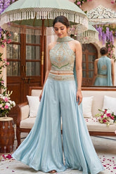 Firozi Blue Embroidered Indo-Western Palazzo Set