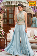 Firozi Blue Embroidered Indo-Western Palazzo Set