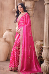 Rani Crepe Embroidered Saree Elegant Party & Festive Wear