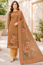 Brown Floral Printed Suit Set
