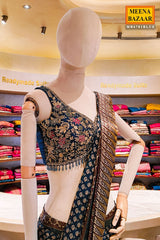 Blue Embroidered Satin Saree - Contemporary Festive Elegance