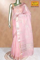 Pink Cotton Saree with Resham Butta Weaving