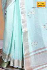 Sea Green Cotton Saree with Resham Butta Weaving