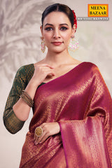Wine Silk Woven Saree