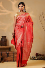 Red Silk Weaving Saree Elegant Festive & Wedding Wear
