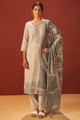 Tussar Cotton Ready Made Suit with Neck Embroidery