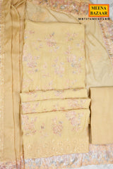 Mustard Floral Embroidered Cotton Suit Set