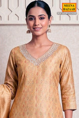 Mustard Printed Chanderi Ready Made Suit – Elegant Ethnic Wear