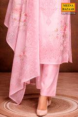 Pink Cotton Ready-Made Suit with Elegant Neck Embroidery