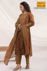 Mustard Cotton Ready Made Suit with Elegant Neck Design