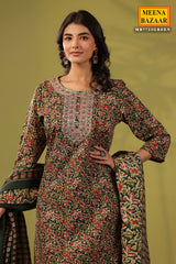 Emerald Green Cotton Ready Made Suit