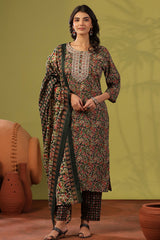 Emerald Green Cotton Ready Made Suit