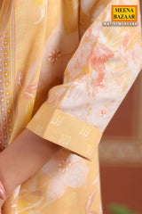Mustard Cotton Ready made Suit Set with Embroidered Neck