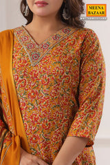 Mustard Cotton Ready-Made Suit with Elegant Neck Detailing