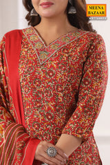 Royal Red Cotton Ready-Made Suit