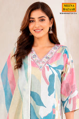 Pista Cotton Ready Made Suit with Elegant Neck Embroidery