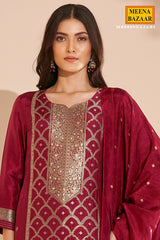 Gajari Silk Straight Suit with Weaving Work