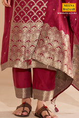 Gajari Silk Straight Suit with Weaving Work