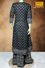 Black Cotton Ready-Made Suit with Elegant Neck Embroidery