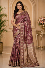 Wine Silk Embroidered Border Saree