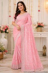 Peach Zari Jal Georgette Saree