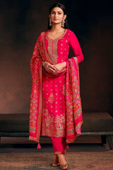 Rani Silk Neck Embroidered Ready Made Suit